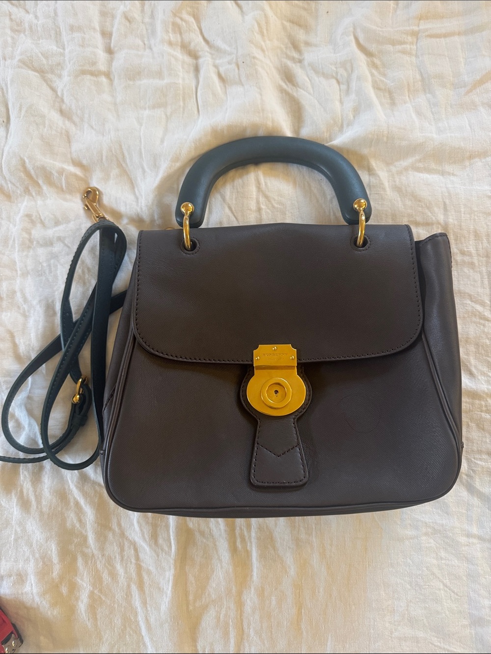 Burberry Dark Brown Leather Satchel with Gold Hardware